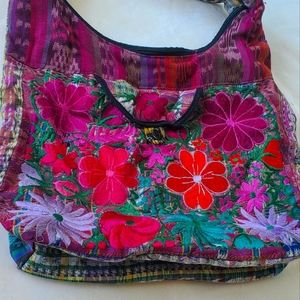 Boho Hippie Embroidered Cloth Patchwork Bag Pink & Purple Floral